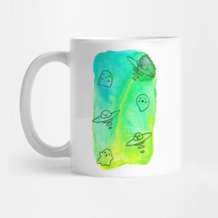 Watercolor Ghosts and UFO's Mug